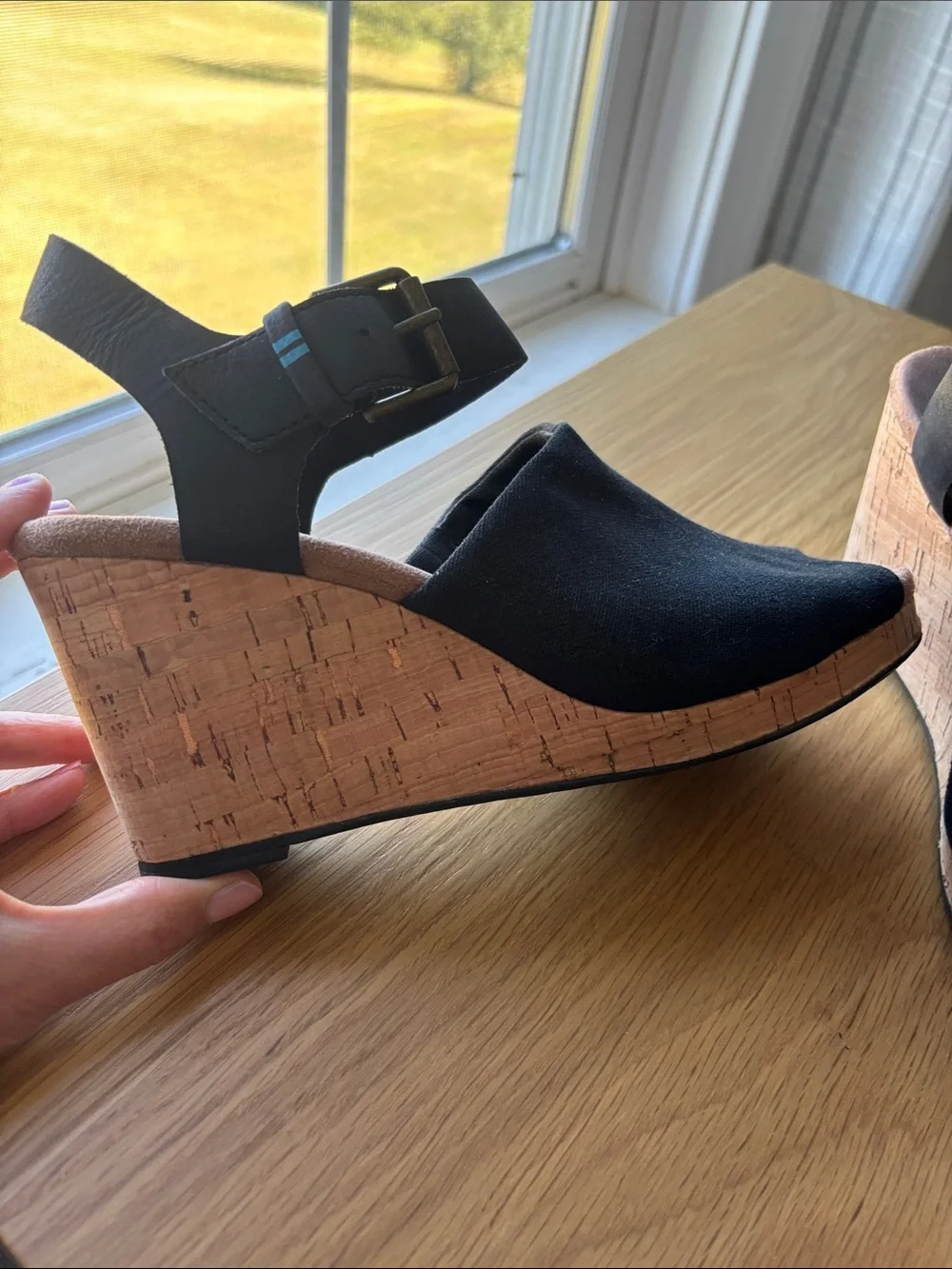 TOMS Black Wedge Slingback Sandals